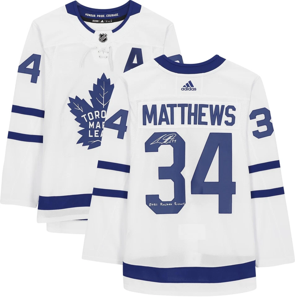 Auston Matthews Maple Leafs Signed White Adidas Jersey w/Rocket Richard Insc - Image 1 of 4