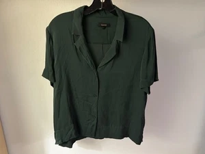 Camisa Quince SILK Mujer GRANDE Verde Abotonada Elastizada Blusa Lavable - Imagen 1 de 5