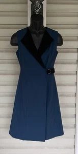 Vestido Vaina Calvin Klein Sin Mangas Envolvente con Corbata Lateral Azul Verde Talla 4 Nuevo con Etiquetas - Imagen 1 de 14