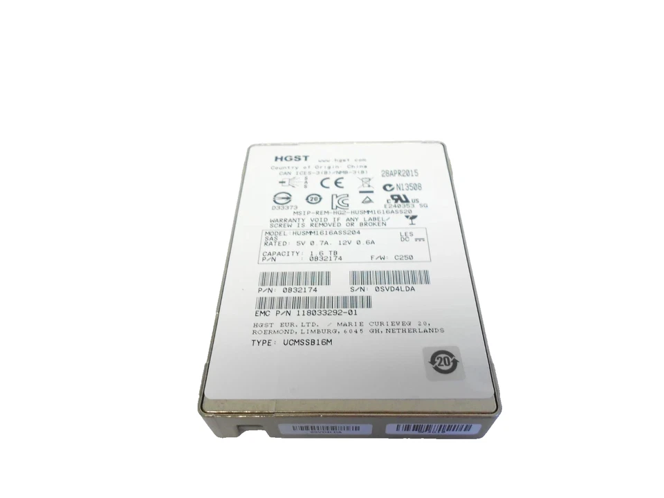 HGST 1.6TB SSD SAS 2.5" 12Gbps Server JBOD Hard Drive HUSMM1616ASS200 Dell HP - Image 1 of 1