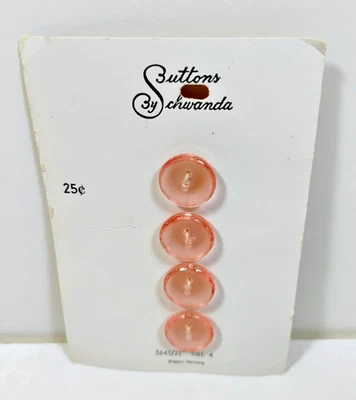 Vintage Schwanda Clear Pink Round Carded Buttons x 4 Pieces 2-Hole 1/2" B66 - Image 1 of 4