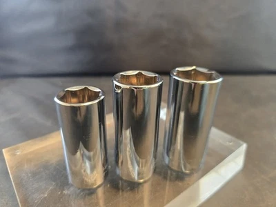 3 Pc, Stanley Deep SOCKETS, SAE 3/8" Dr., 7/8", 13/16", 3/4"  New - Image 1 of 4