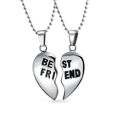 Break Apart Heart Pendant Necklace for BFF - Silver Tone Stainless Steel - Image 1 of 4