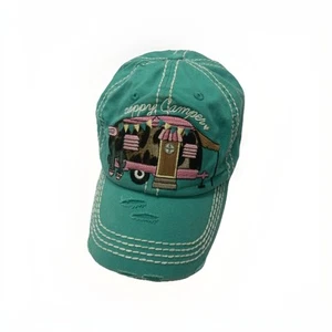 KBETHOS Vintage Distressed Hat Women Happy Camper Baseball Cap Teal Green - Picture 1 of 6