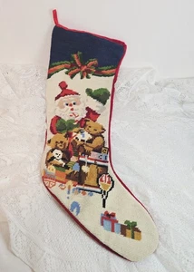 Vintage Ben Berger Santa Toys Wool Needlepoint Embroidered Christmas Stocking - Picture 1 of 11