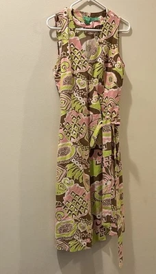 Vestido envolvente TiBi para mujer - talla 6 - 100 % seda - rosa/verde/marrón - sin mangas  Foto 1 de 4