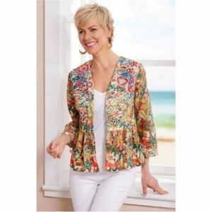 New SOFT SURROUNDINGS Size MEDIUM Floral Embroidered ARIEGE JACKET Art To Wear - Picture 1 of 8