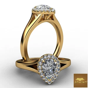 Pear Diamond Split Shank Halo French U Set Engagement Ring GIA G Color VS2 0.7Ct - Picture 1 of 5