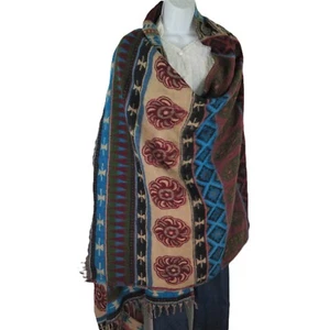 Tribal | Shawl/Throw | Yak + Sheep Blend | Handloomed | Reversible| Red & Sand - Picture 1 of 5