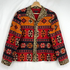 August Max Size 2 Womens Medium Jacket 100% Silk Animal Geometric Print Beaded - Picture 1 of 12