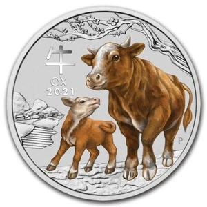RARE Perth Mint Australia Lunar Series III Colored Ox 2021 1 oz 9999 Silver Coin - Picture 1 of 1