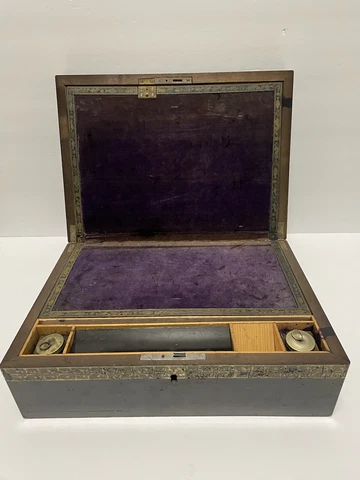 Antique Portable Writing Desk Brass Accents Drawers Multiple Compartments Cover