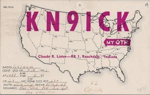 amateur ham radio QSL postcard KN9ICK Claude R Lister 1957 Roachdale Indiana - Bild 1 von 1