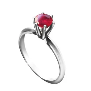 14K. SOLID GOLD SOLITAIRE RING WITH NATURAL RUBY (White Gold) - Picture 1 of 5