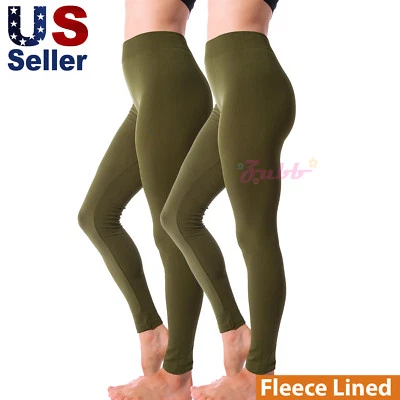 Paquete de 2 pantalones leggings de invierno cálidos forrados de lana gruesos cepillados de longitud completa  Foto 1 de 4