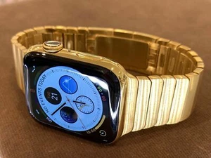 Apple Watch Stainless Steel 45mm SERIES 8 CUSTOM 24k Gold Plated Apple Link Band - Picture 1 of 8