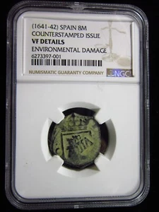 Spain 8 Maravedis 1641 - 1642 Counterstamped NGC VF Details Certified h7001 Coin - Picture 1 of 4