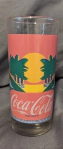Vintage Coca-Cola Drinking Glass Green Palm Trees Pink Background Free Shipping! - Picture 1 of 5