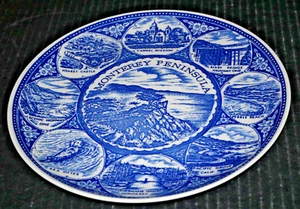 Monterey Halbinsel Displayplatte blau Transferware Sehenswürdigkeiten rund um den Rand - Bild 1 von 7