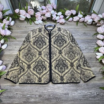 Tapestry Jacket Size Large Petites Womens Brown Black Full Zip Studio Works - Изображение 1 из 4