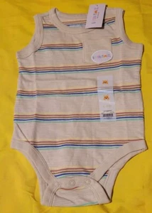 NWT Garanimals boys 6-9 months one-piece sleeveless tan striped romper w/ snaps - Picture 1 of 1