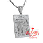 White Gold On Sterling Silver Jesus Face Piece Frame Style Pendent  Charm +Chain