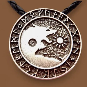 COLGANTE LOBO YINYANG Día Noche Sol Luna Fenrir Nórdico Vikingo Runas Collar 2Y - Imagen 1 de 4