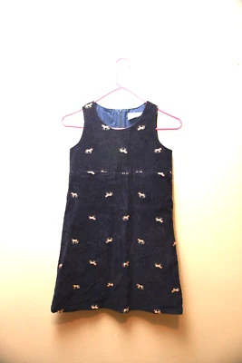 8 girl jumper HARTSTRINGS navy velour embroidered horses 96% cotton back zipper - Image 1 of 4