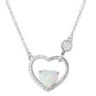 Sterling Silver Necklace W/ Heart-shaped Opal & Cz Stones Heart Pendant