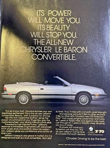 Chrysler Le Baron 1987 anuncio de revista convertible - Imagen 1 de 2