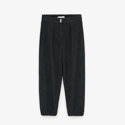 Zara Kid Fall Winter Pleated Front Black Corduroy Jogger Pants Girl's Size 11-12 - Image 1 of 4