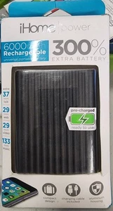 iHome 6000mAh Portable Battery Power Bank 300% Extra Juice Black New - Picture 1 of 2