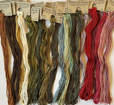 Weeks Dye Works Hand Over Dyed Fibers Embroidery Floss Thread 23 lot Colorfast - Image 1 of 4