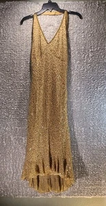 Vintage Newport News Halter Dress 10 Gold Silk Beads Sequins Fairy Whimsical - Picture 1 of 14
