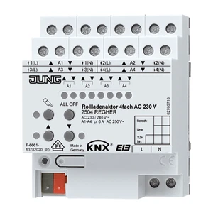 JUNG 2504 REGHER Rollladenantrieb KNX 4-Kanal 230V Montage DIN-Schiene - Bild 1 von 4