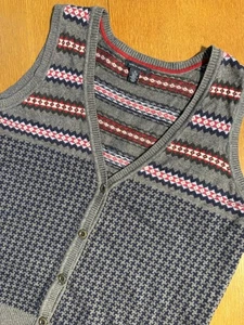 Tommy Hilfiger Women’s XL Cardigan Nordic Sweater Gray Multi Preppy Y2K Wool - Picture 1 of 8