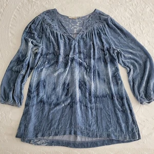 Soft Surroundings Blue Crushed Velvet Tunic Top V Neck Long Sleeve Women's XL - Picture 1 of 10