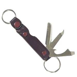 Bassett USA Vintage Keychain Multi Tool Knife 3in Leather Sheaf File Opener - Picture 1 of 8