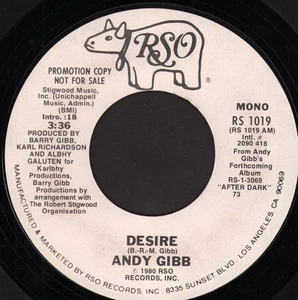 Andy Gibb Desire 7" vinyl USA Rso 1980 promo copy RS1019 - Picture 1 of 2