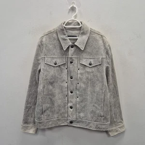 John Varvatos Laser Cut Texture Snake Print Sheep Leather Trucker Jacket Size 56 - Picture 1 of 10