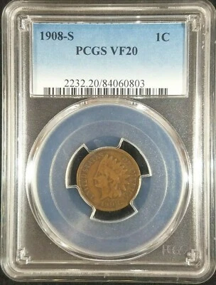 1908-S Indian Head Cent PCGS VF20 2232.20/84060803 Exquisite Coin Rare - Image 1 of 4