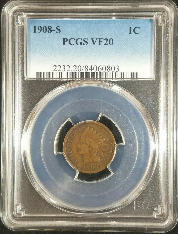 1908-S Indian Head Cent PCGS VF20 2232.20/84060803 Exquisite Coin Rare - Image 1 of 4