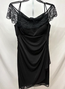 DJ JAZ Ladies Black Spaghetti Strap Cocktail Knee Length Bead Accent Dress SZ 18 - Picture 1 of 7
