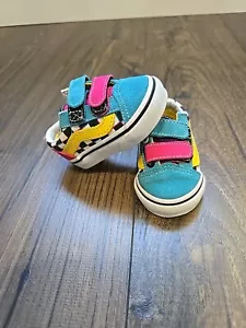 Vans Off The Wall US Toddle Size 2 Sneakers Shoes Teal Pink Yellow Black White - Picture 1 of 8