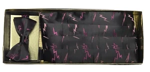 Vintage Mens Neil Allyn Cummerbund BowTie Color Black & Pinks - Picture 1 of 1