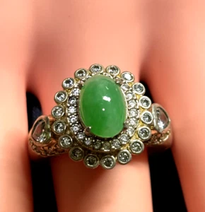 Oval Green Jadeite Cabochon Jewelry Genuine Myanmar Jade Gemstone 翡翠 Ring Type A - Picture 1 of 8