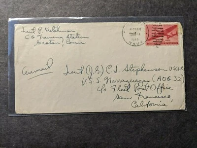 USS NARRAGUAGAS AOG-32 Naval Cover 1945 WWII Officer's Mail - Image 1 of 2