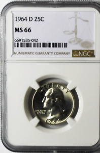 1964 D 25c Washington Silver Quarter Dollar NGC MS66 BU