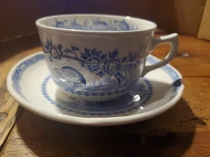 Vintage Furnivals Wachtel blau Frühstück Teetasse & Untertasse Set runder Stempel England - Bild 1 von 10
