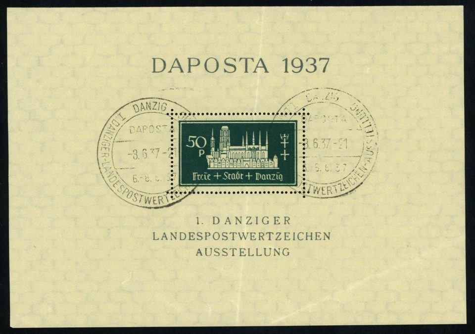 DANZIG Philatelic Exhibition #270 #221 Souvenir Sheet 1937 Special Cancel EUROPE - Image 1 of 1